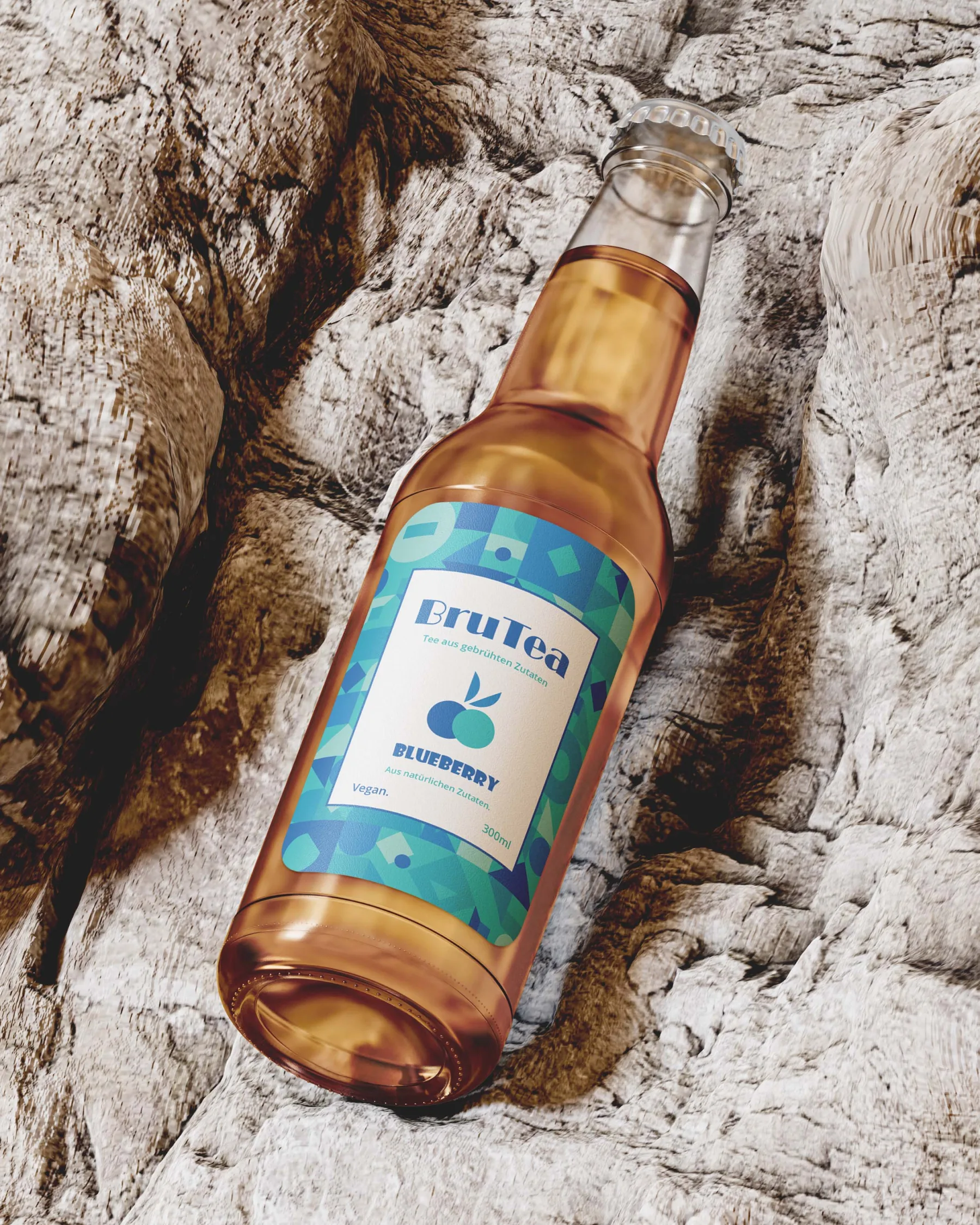 BruTea Glasflasche — Etikett-Variante mit Aqua-Akzent für Frische-Signal, Brand & Packaging Design von Emrach aus Aachen