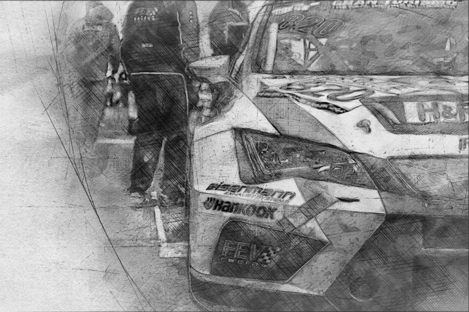 Sketch-Artwork — Heck mit Crew, eigenes Post-Processing — FEV Racing Case von eoglou | media design aus Aachen