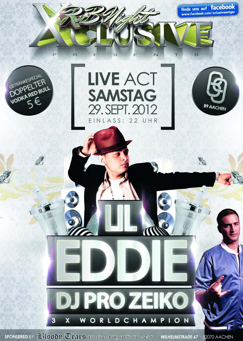 Lil Eddie · R&B Night Xclusive · Aachen · 2012 — Party-Plakat, Design von Emrach aus Aachen