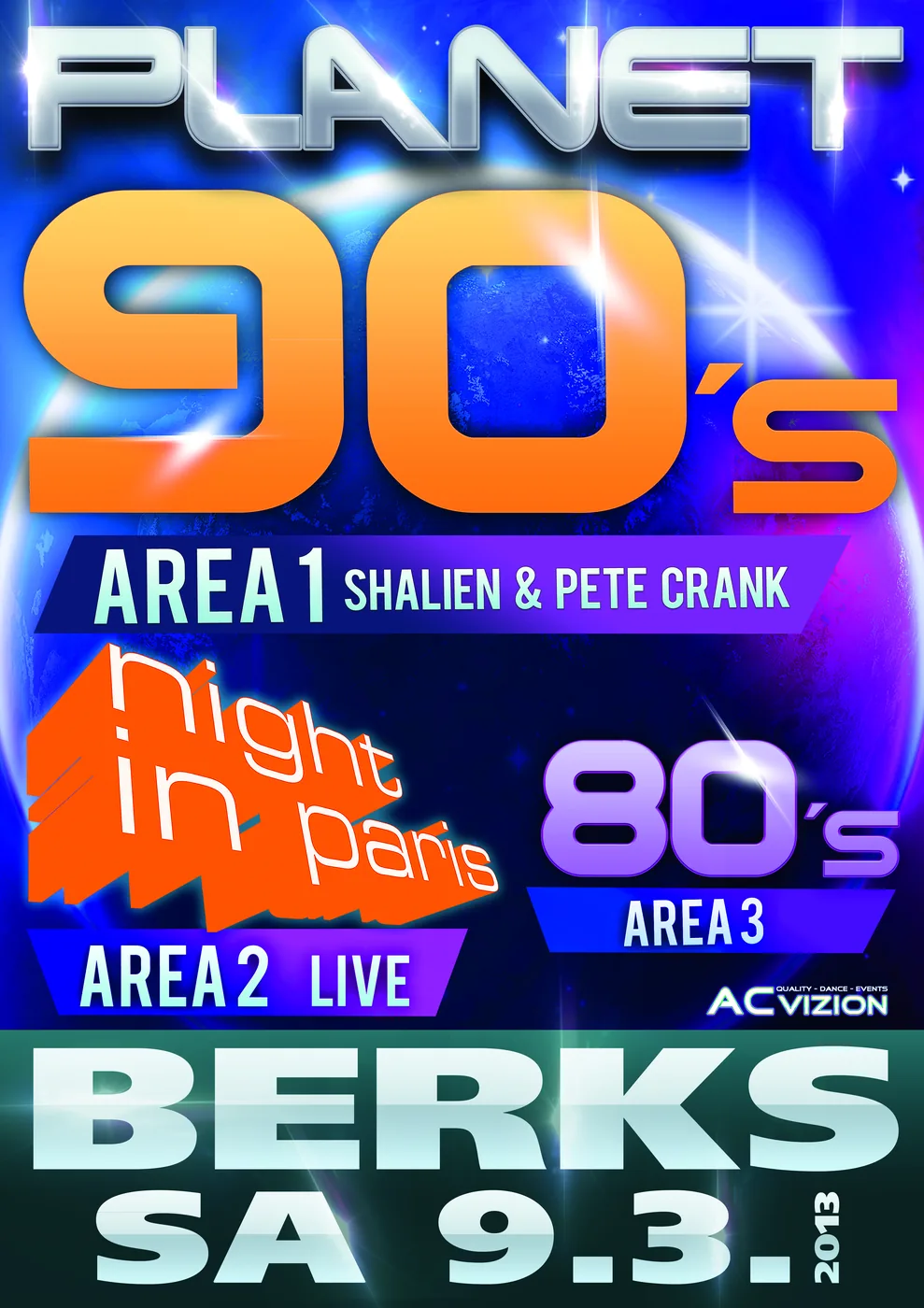 Planet 90's · Berks · 2013 — Party-Plakat, Design von Emrach aus Aachen