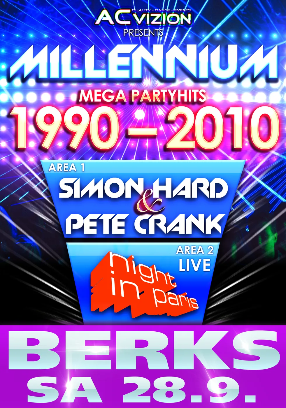 Millennium Party · 70×100-Plakat · Berks · 2013 — Party-Plakat, Design von Emrach aus Aachen