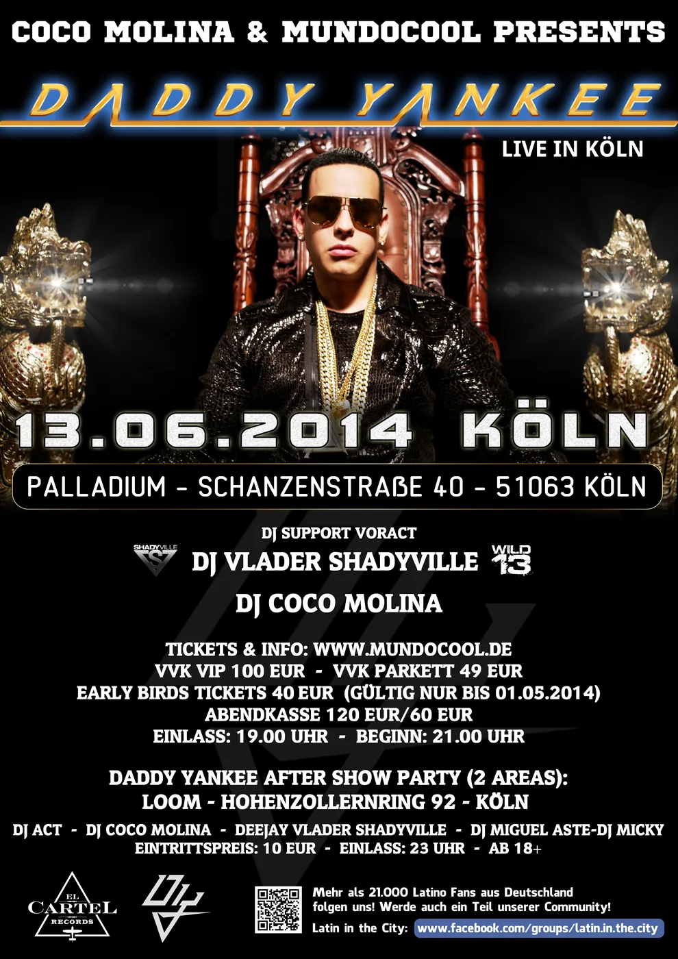 Daddy Yankee · Palladium Köln · 2014 — Party-Plakat, Design von Emrach aus Aachen