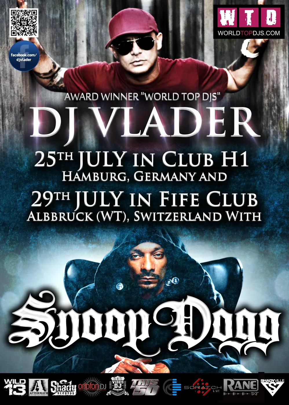 DJ Vlader mit Snoop Dogg · Hamburg & Schweiz — Party-Plakat, Design von Emrach aus Aachen
