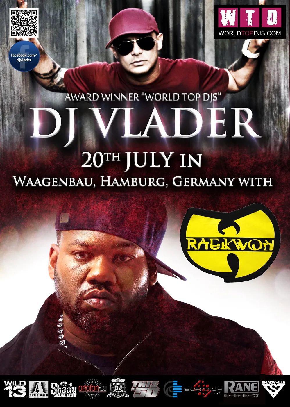 DJ Vlader mit Raekwon (Wu-Tang Clan) · Waagenbau Hamburg — Party-Plakat, Design von Emrach aus Aachen