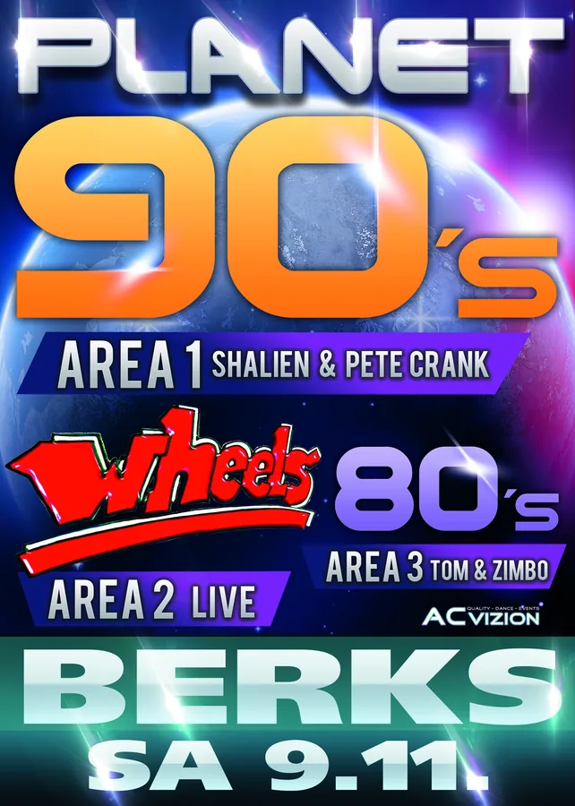 Planet 90's & 80's · Berks · November 2013 — Party-Flyer, Design von Emrach aus Aachen