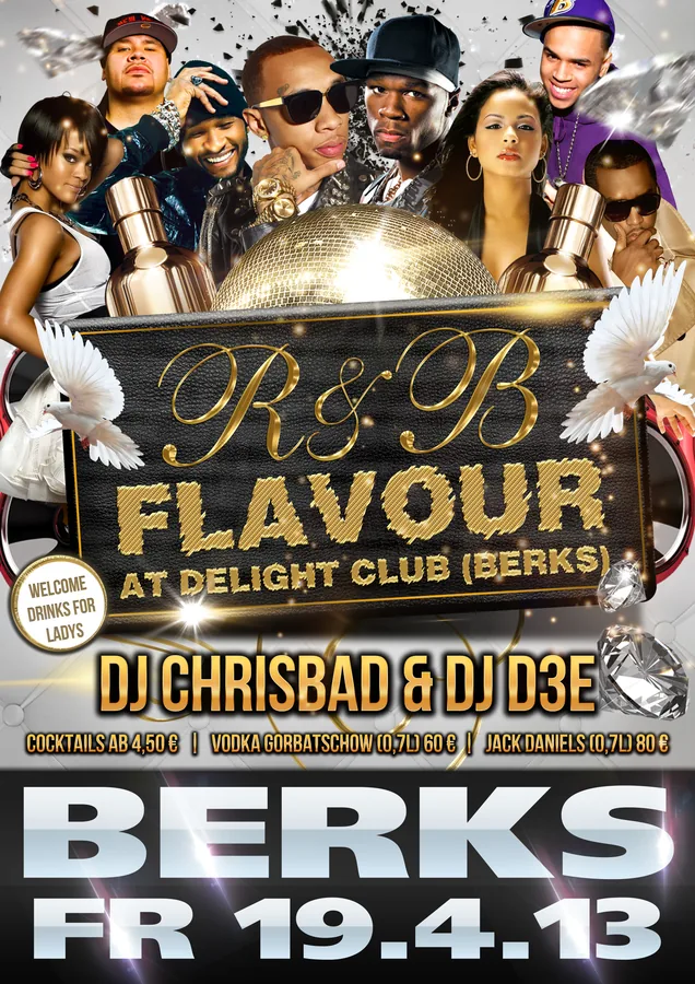 R&B Flavour · Delight Club im Berks · 2013 — Party-Plakat, Design von Emrach aus Aachen