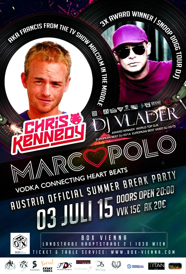 Marco Polo Summer Break · Box Vienna, Wien · 2015 — Party-Plakat, Design von Emrach aus Aachen