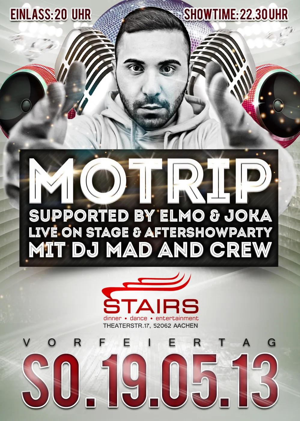 MoTrip · Stairs Aachen · 2013 — Party-Flyer, Design von Emrach aus Aachen