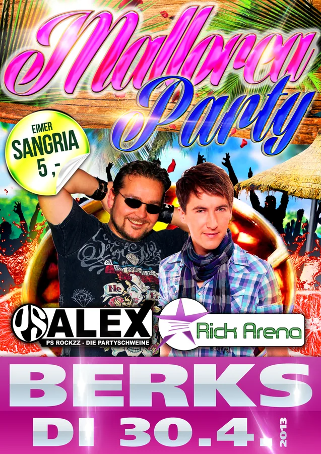 Mallorca Party · Berks · 2013 — Party-Plakat, Design von Emrach aus Aachen