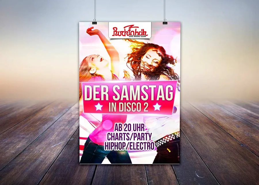 Der Samstag in Disco 2 · Rockfabrik — Party-Plakat, Design von Emrach aus Aachen