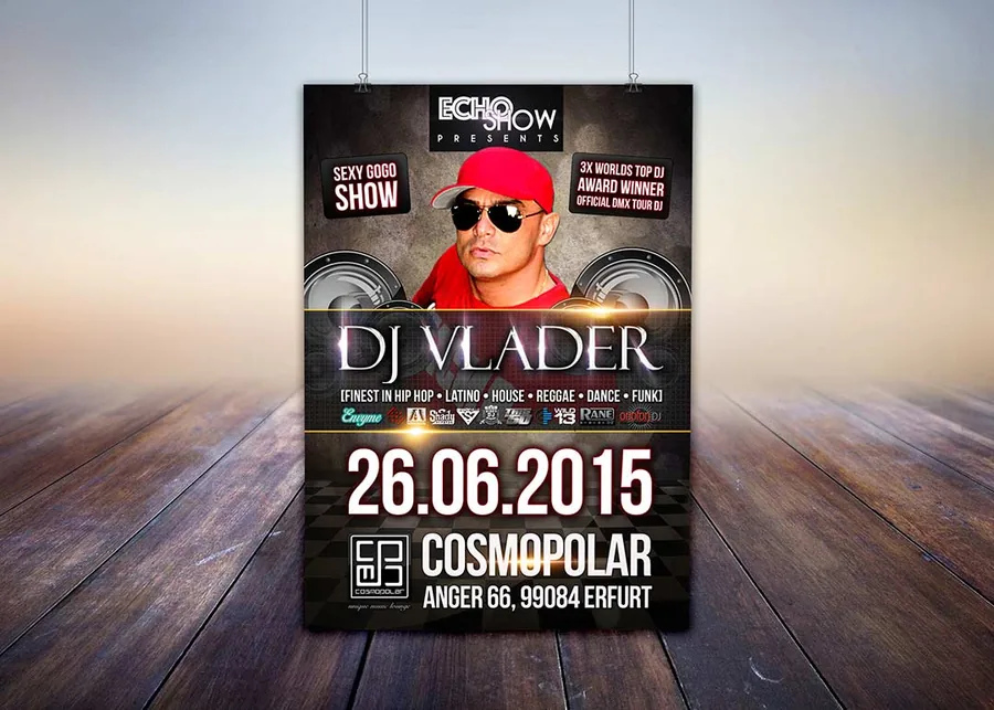 DJ Vlader · Cosmopolar Erfurt · 2015 — Party-Plakat, Design von Emrach aus Aachen