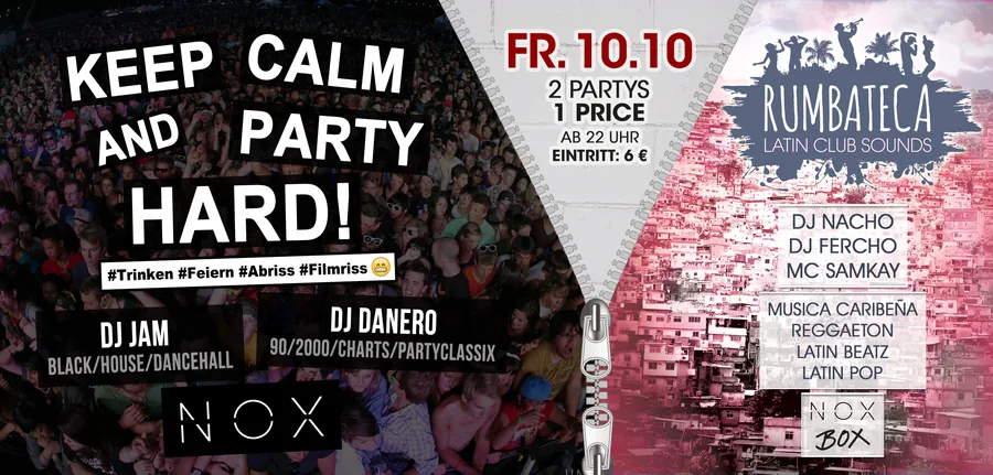 Keep Calm and Party Hard · Nox Box · 2014 — Event-Banner, Design von Emrach aus Aachen
