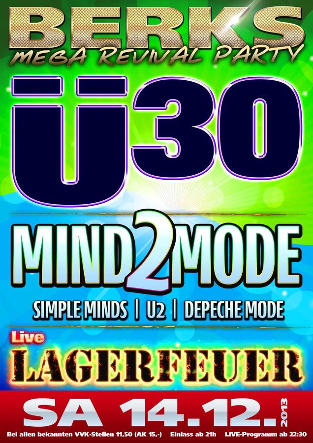 Ü30 Mega Revival Party · Berks · 2013 — Party-Plakat, Design von Emrach aus Aachen