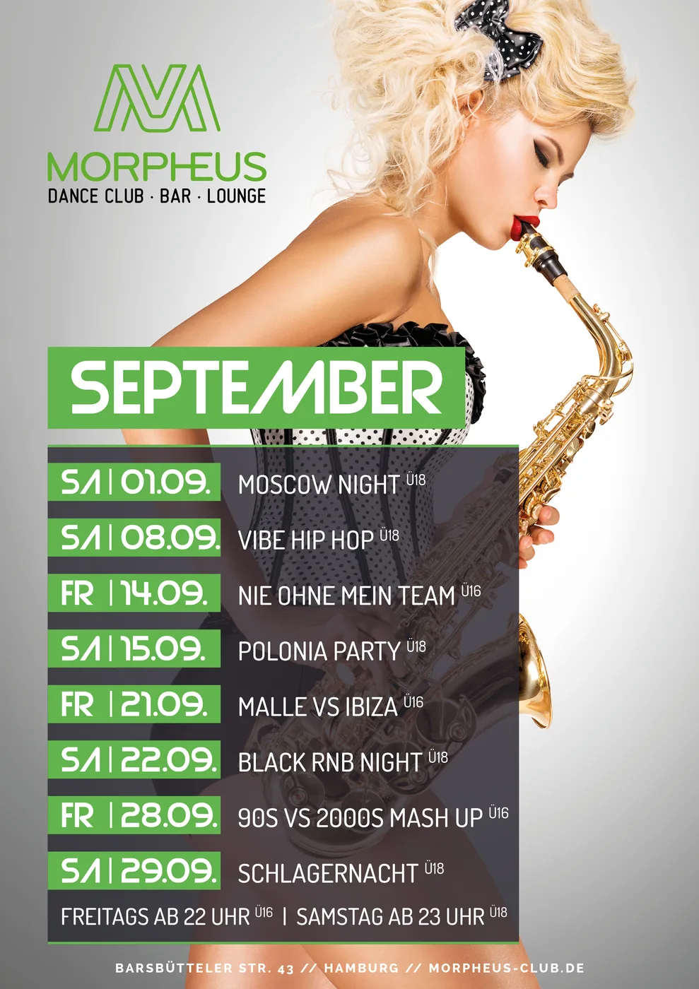 Monatsplakat September · Morpheus, Hamburg — Party-Plakat, Design von Emrach aus Aachen