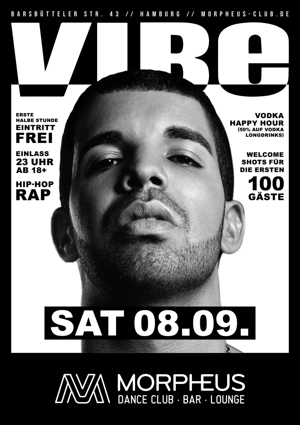 VIBE · Hip-Hop & Rap · Morpheus, Hamburg — Party-Plakat, Design von Emrach aus Aachen
