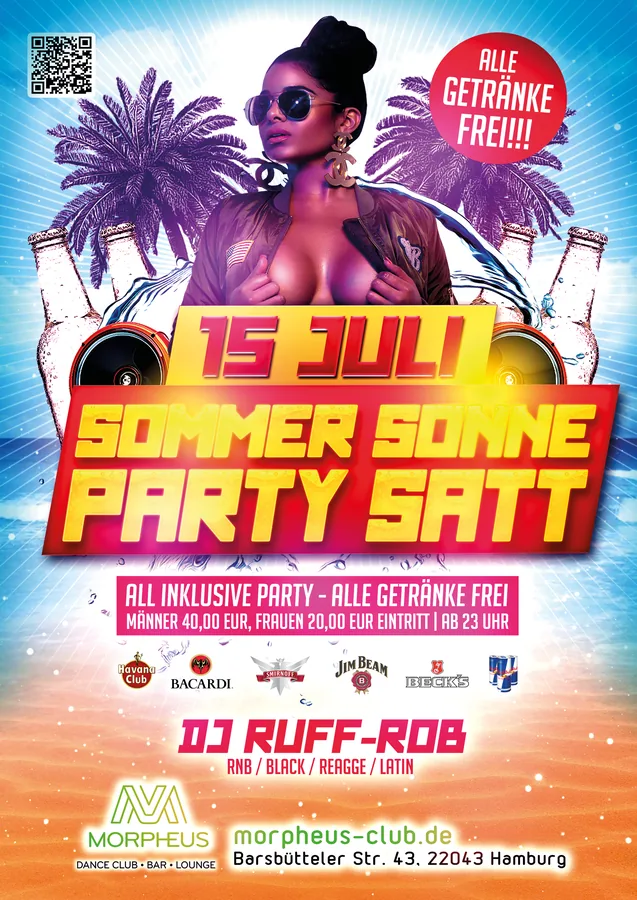 Sommer Sonne Party satt · Morpheus, Hamburg — Party-Flyer, Design von Emrach aus Aachen