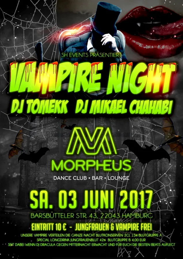 Vampire Night mit DJ Tomekk · Morpheus, Hamburg · 2017 — Party-Plakat, Design von Emrach aus Aachen