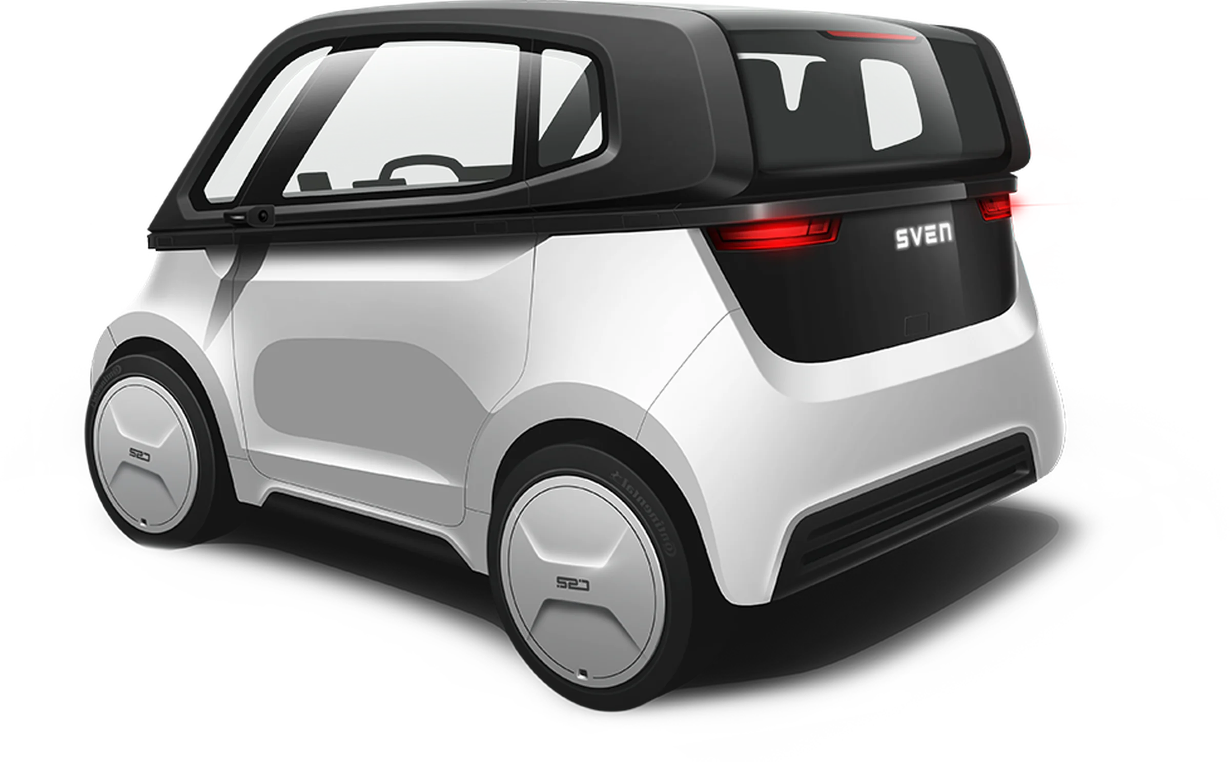 SVEN von Share2Drive — 3D-Render Rückansicht des Elektro-2-plus-1-Sitzers, Variante A