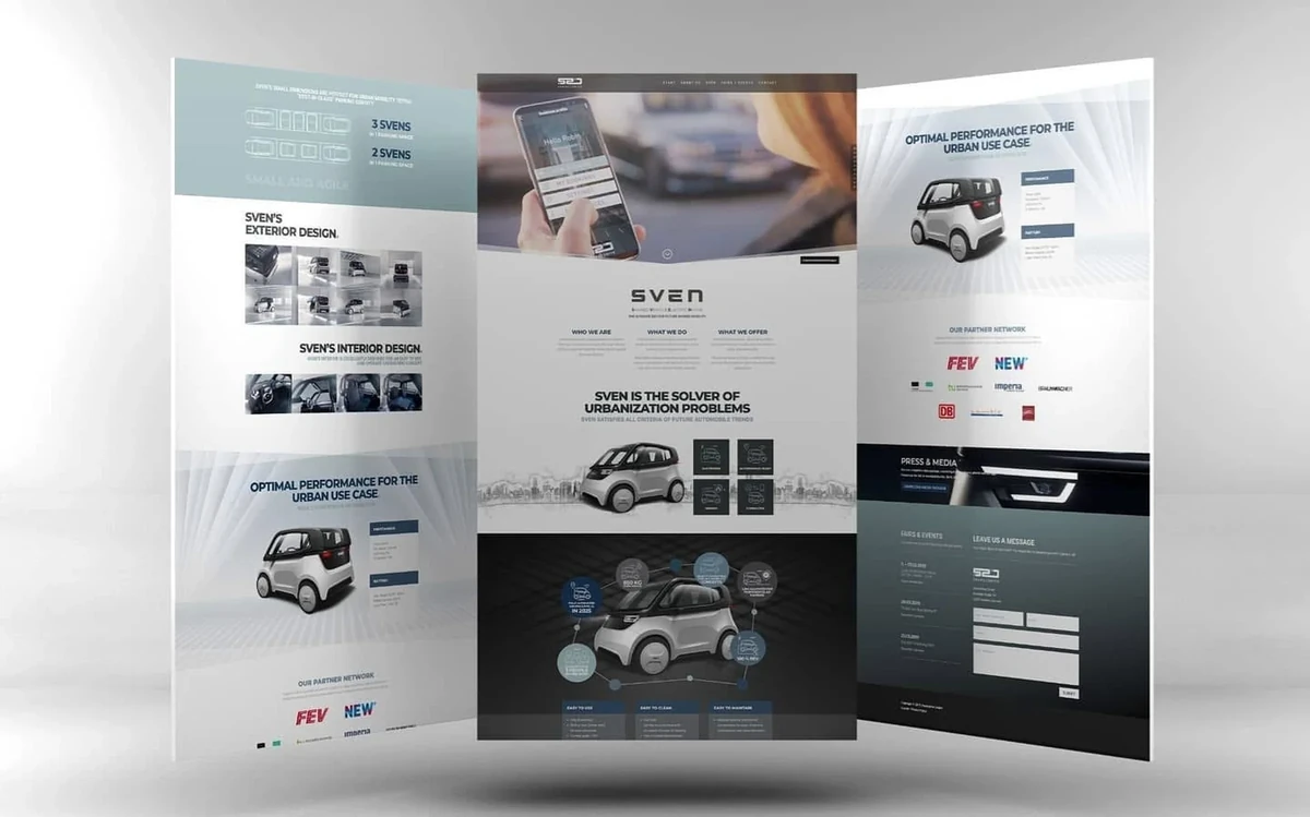 SVEN von Share2Drive — 3D-Render Frontansicht des Carsharing-Konzepts, Key Visual von Emrach aus Aachen